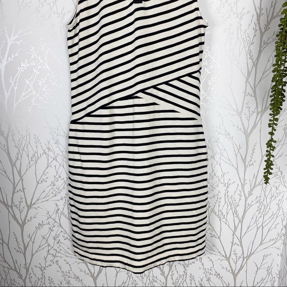 TALBOTS Cotton Knit Sheath Dress Black White Bias Stripe Pockets Sleeveless - Picture 5 of 12